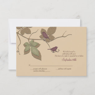 Tarjeta de respuesta de boda de pájaros y hojas qu