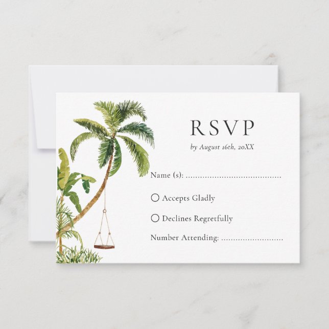 Tarjeta de respuesta de boda de palma tropical (Anverso)