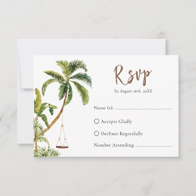 Tarjeta de respuesta de boda de palma tropical (Anverso)