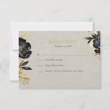 Tarjeta de respuesta de boda de peonía negra y dor