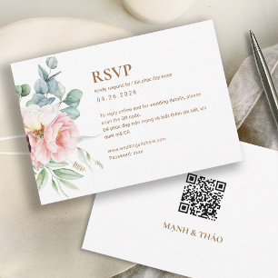 Tarjeta de respuesta de boda de peonía vietnamita
