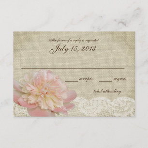 Tarjeta de respuesta de Boda de Peonía y Lace Vint