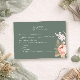 Tarjeta de Respuesta de Boda de Peonías Verde Sage