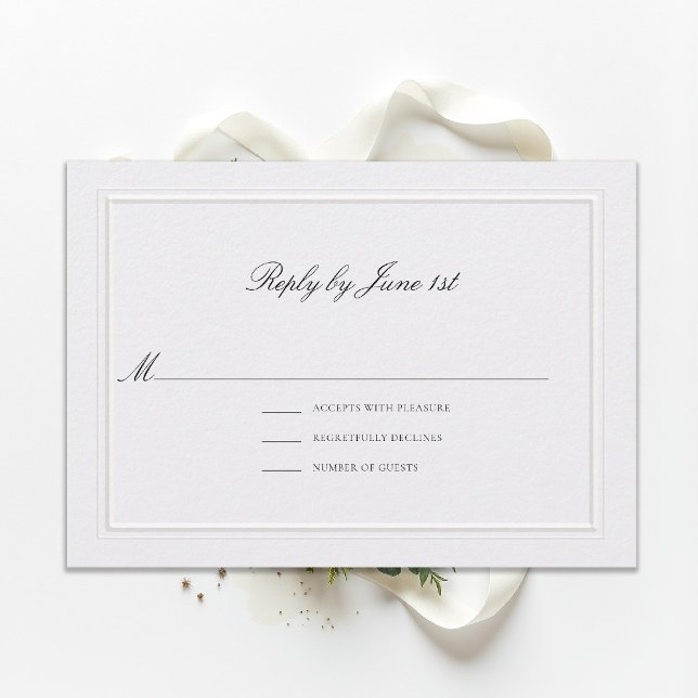 Tarjeta de respuesta de boda de perla elevada clás (modern classic wedding rsvp reply double frame elevated pearl formal traditional calligraphy stately)