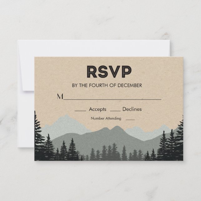 Tarjeta de respuesta de boda de pino bosque rústic (Anverso)