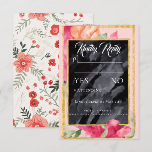 Tarjeta de respuesta de boda de pizarra de amapola