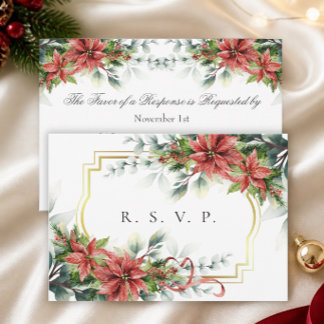 Tarjeta de respuesta de boda de poinsettia de vaca