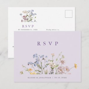 Tarjeta de respuesta de boda de prado de flores si