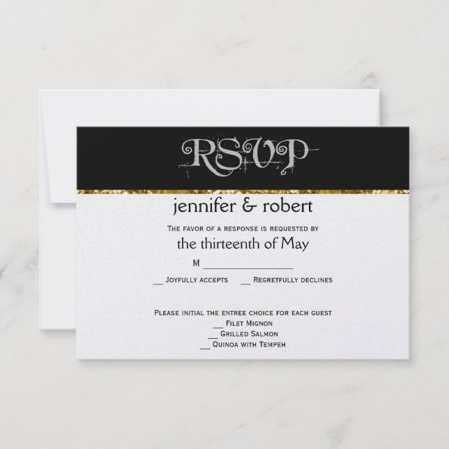 Tarjeta de respuesta de Boda de Purpurina blanco y (Anverso)
