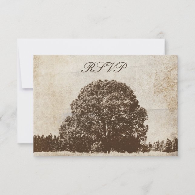 Tarjeta de respuesta de Boda de roble marrón vinta (Anverso)