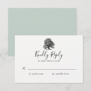 Tarjeta de respuesta de boda de roble vintage