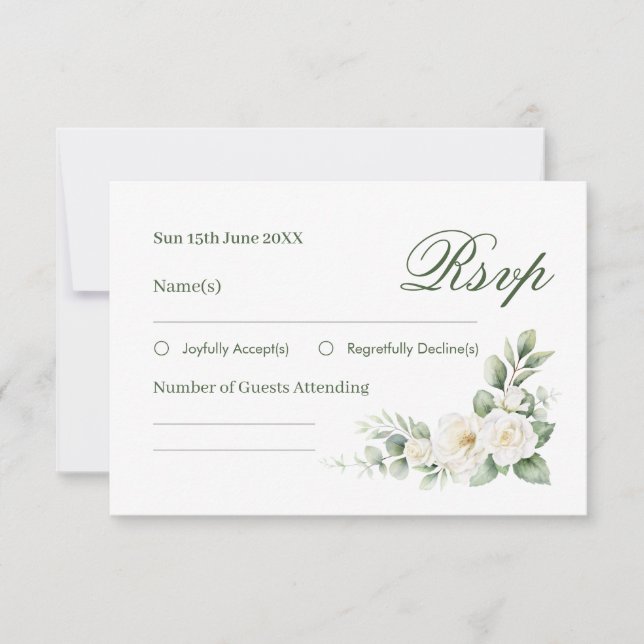 Tarjeta de Respuesta de Boda de Rosa Blanca Elegan (Anverso)
