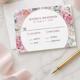 Tarjeta de respuesta de boda de rosas acuarela