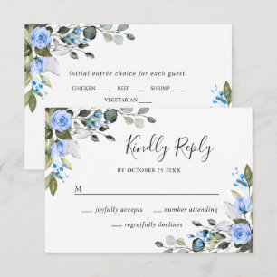 Tarjeta de respuesta de boda de rosas azules de eu