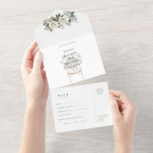 Tarjeta de respuesta de boda de rosas blancas con