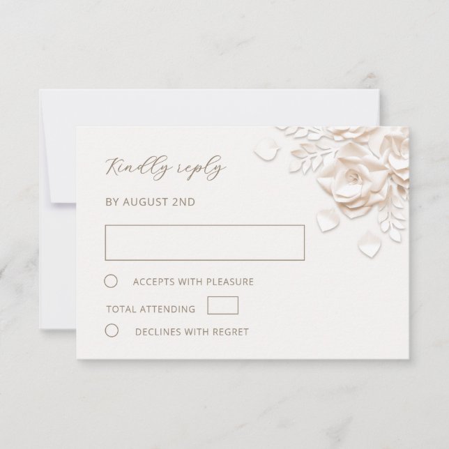 Tarjeta de respuesta de boda de rosas recortadas e (Anverso)