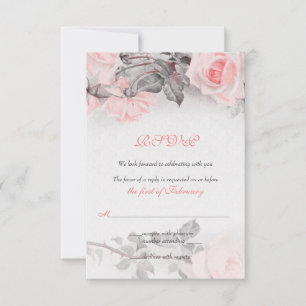 Tarjeta de Respuesta de Boda de Rosas Rosadas Vint