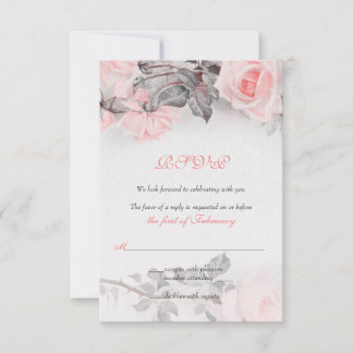 Tarjeta de Respuesta de Boda de Rosas Rosadas Vint