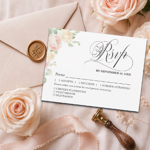 Tarjeta de respuesta de boda de rosas suaves elega
