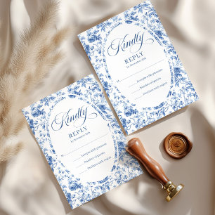 Tarjeta de respuesta de boda de rosas toile azul r