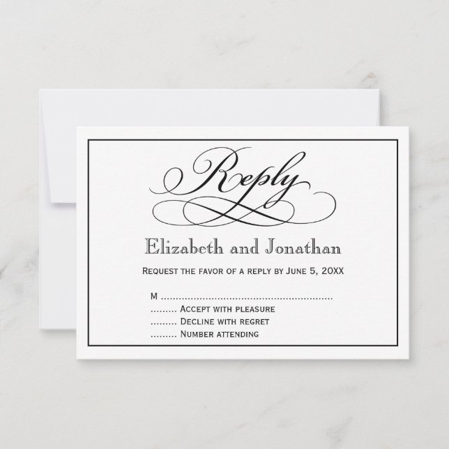 Tarjeta de respuesta de Boda de script moderno (Anverso)