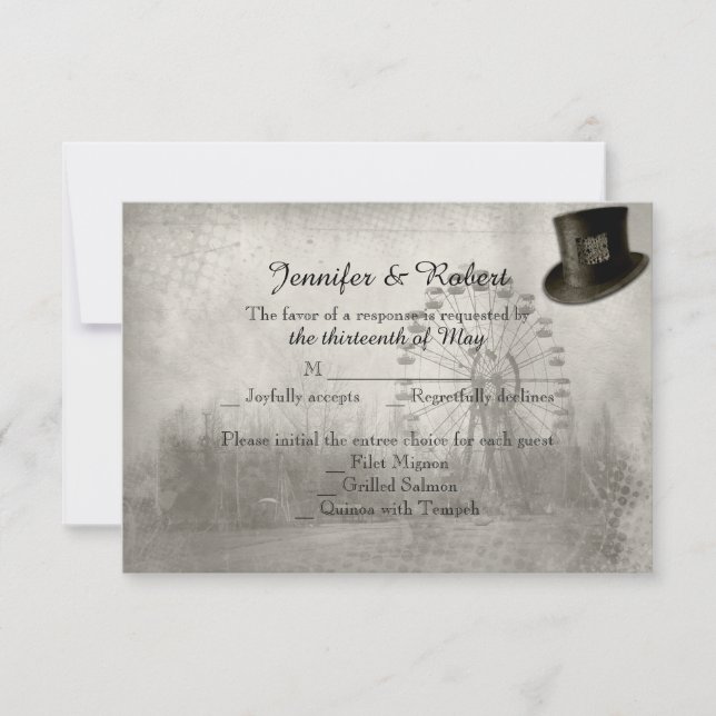 Tarjeta de respuesta de Boda de sombrero superior  (Anverso)
