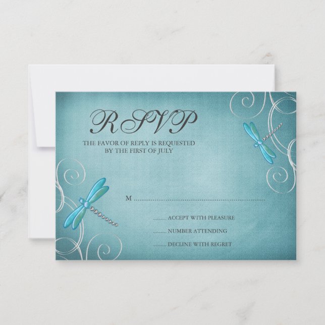 Tarjeta de respuesta de Boda de Swirls Blue Dragon (Anverso)