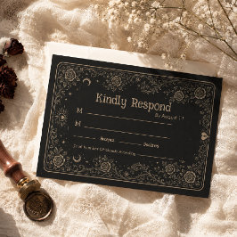 Tarjeta de respuesta de boda de tarot negro elegan