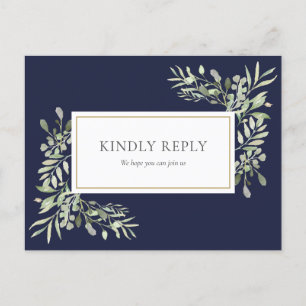 Tarjeta de respuesta de boda de vegetación azul ma