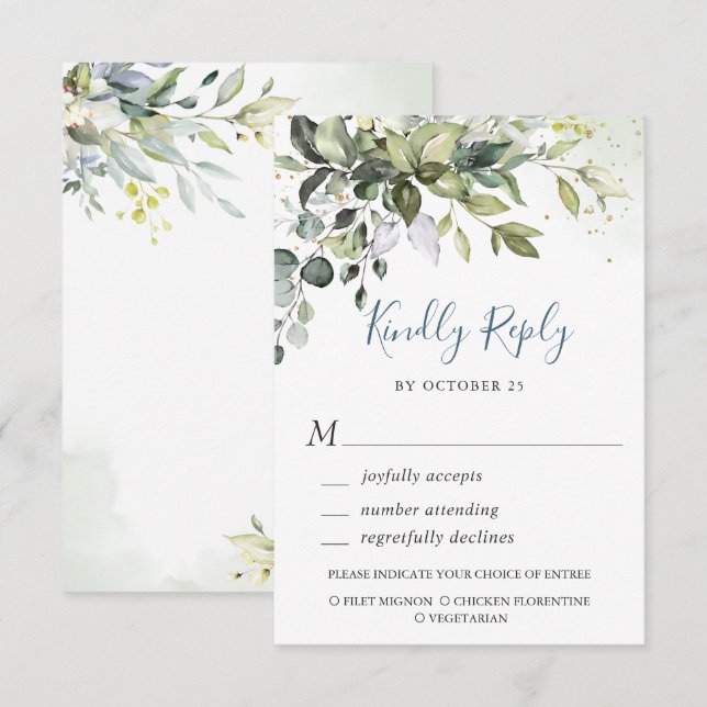 Tarjeta de respuesta de boda de vegetación de euca (Anverso / Reverso)
