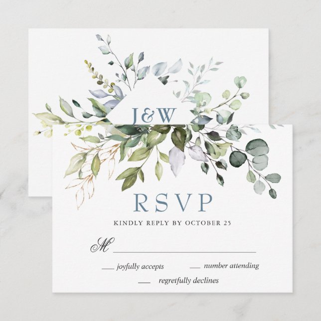 Tarjeta de respuesta de boda de vegetación de euca (Anverso / Reverso)