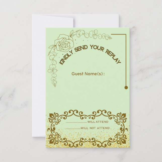 Tarjeta de respuesta de boda de verde floral (Anverso)