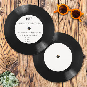 Tarjeta de respuesta de boda de vinilo negro y bla