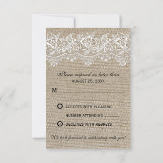 Tarjeta de Respuesta de Boda de Yute Rústico y Enc