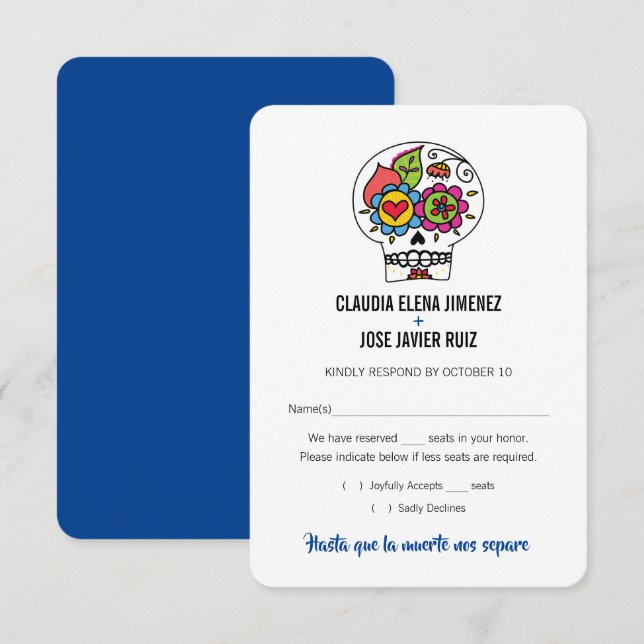 Tarjeta de respuesta de boda Día de los Muertos (Anverso / Reverso)