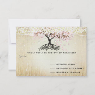 Tarjeta de respuesta de boda dorada del árbol de h