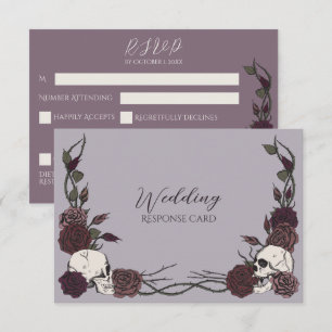 Tarjeta de respuesta de boda Dusty Plum Skull y Ro