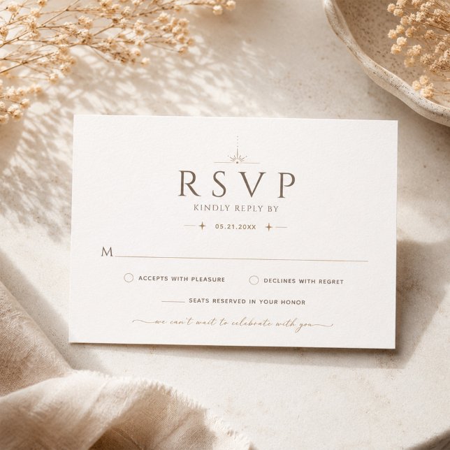 Tarjeta de respuesta de boda editorial beige champ (Subido por el creador)
