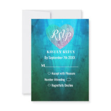 Tarjeta de respuesta de boda elegante azul verde c