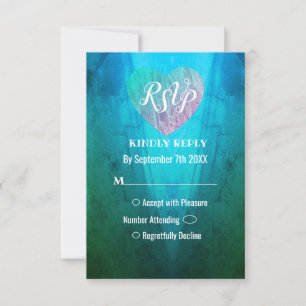 Tarjeta de respuesta de boda elegante azul verde c