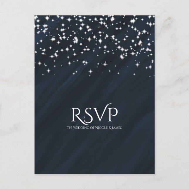 Tarjeta de respuesta de boda elegante Blue & Spark (Anverso)