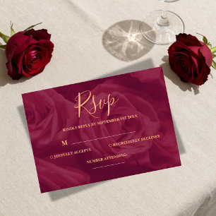 Tarjeta de respuesta de boda elegante borgoña y do