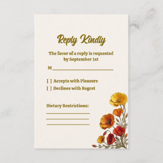 Tarjeta de respuesta de boda elegante de amapola d