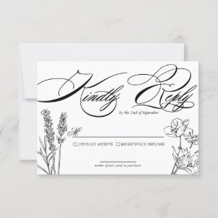 Tarjeta de respuesta de boda elegante de flor silv