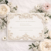 Tarjeta de respuesta de boda elegante de marfil ba