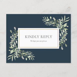 Tarjeta de respuesta de boda elegante de verde azu
