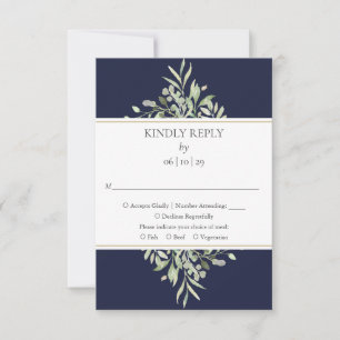 Tarjeta de respuesta de boda elegante de verde azu