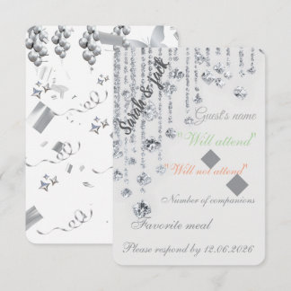 Tarjeta de respuesta de boda elegante en blanco y