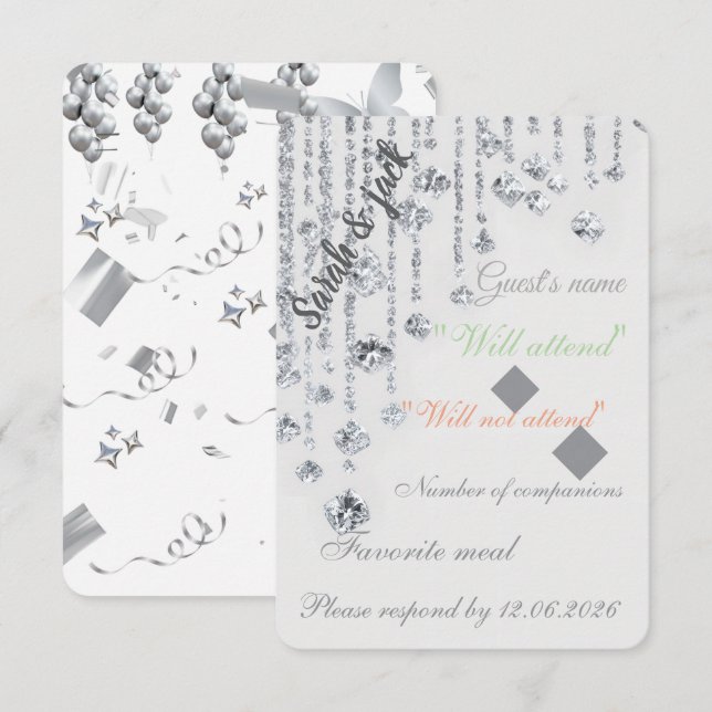 Tarjeta de respuesta de boda elegante en blanco y  (Anverso / Reverso)