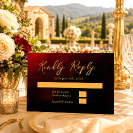 Tarjeta de respuesta de boda elegante en oro, rojo